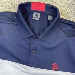 G/FORE Polo Shirt Mens Medium Blue White Red Pinehurst 1895 Striped Performance